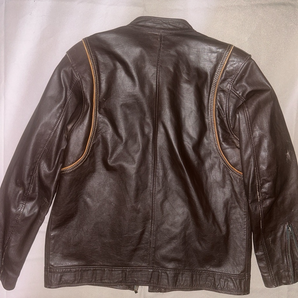 80s 90s Men's Brown Genuine Leather Motorcycle Biker Jacket Medium - Picture 6 of 6